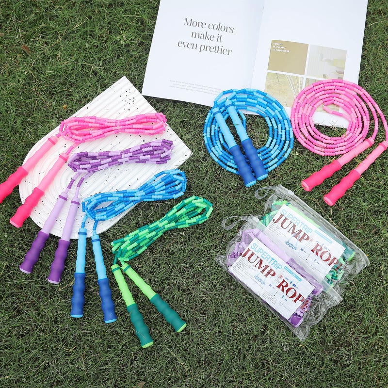 Supertrip Jump Rope Kids - 8 Pack Soft Beaded Skipping Rope Adjustable Tangle-Free Segmented Jumping Rope for Children and Students (2Blue-2Purple-2Pink-2Green) - Image 3